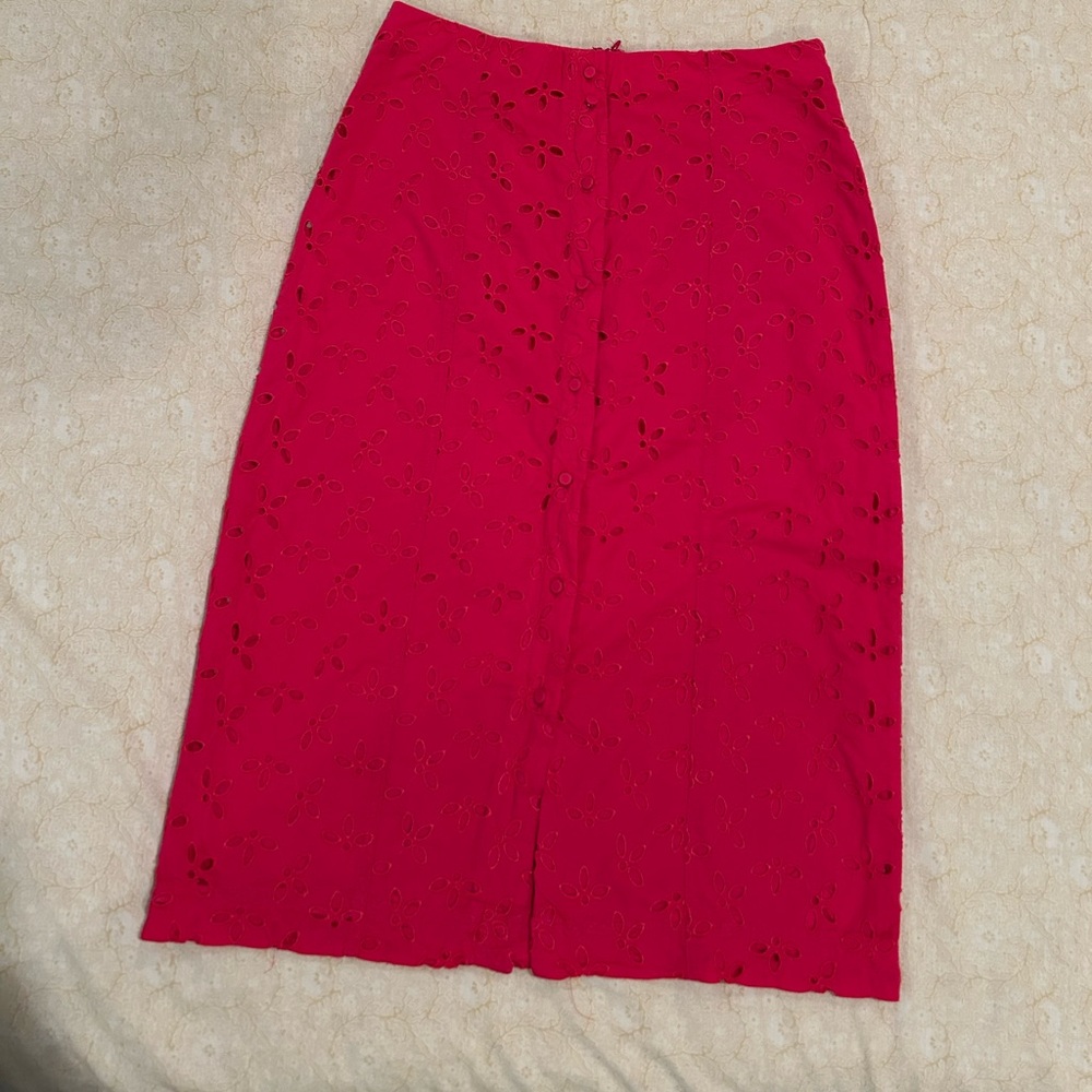 J. Crew Red Midi Pencil Skirt - pink eyelet size 6